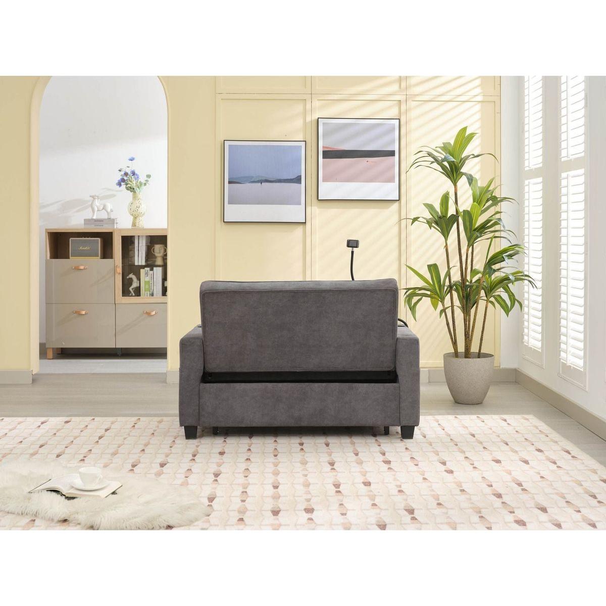 Futon Chair Bed Convertible Chair 3-in-1 Pull Out Sleeper Chair Beds with USB Ports,Wear-resistant and Anti-scratch, Armchair Bed Sleeper for Living Room (Dark Grey Tech cloth)