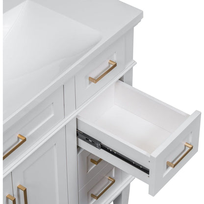 36-inch Bathroom Vanity with Resin Sink, Modern Bathroom Cabinet in White,Featuring Two Soft Close Doors and Four Drawers