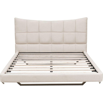 Full Size Upholstered Platform Bed with LED Lights,USB Ports and Outlets,Linen Fabric,Beige