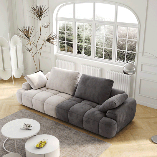 86.6"Large size two Seat Sofa,Modern Upholstered,Beige paired with grey suede fabric
