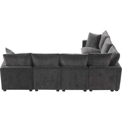 110x84" Modern U Shape Modular Sofa, 7 Seat Chenille Sectional Couch Set with 2 Pillows Included, Freely Combinable Indoor Funiture for Living Room, Apartment, Office, 2 Colors