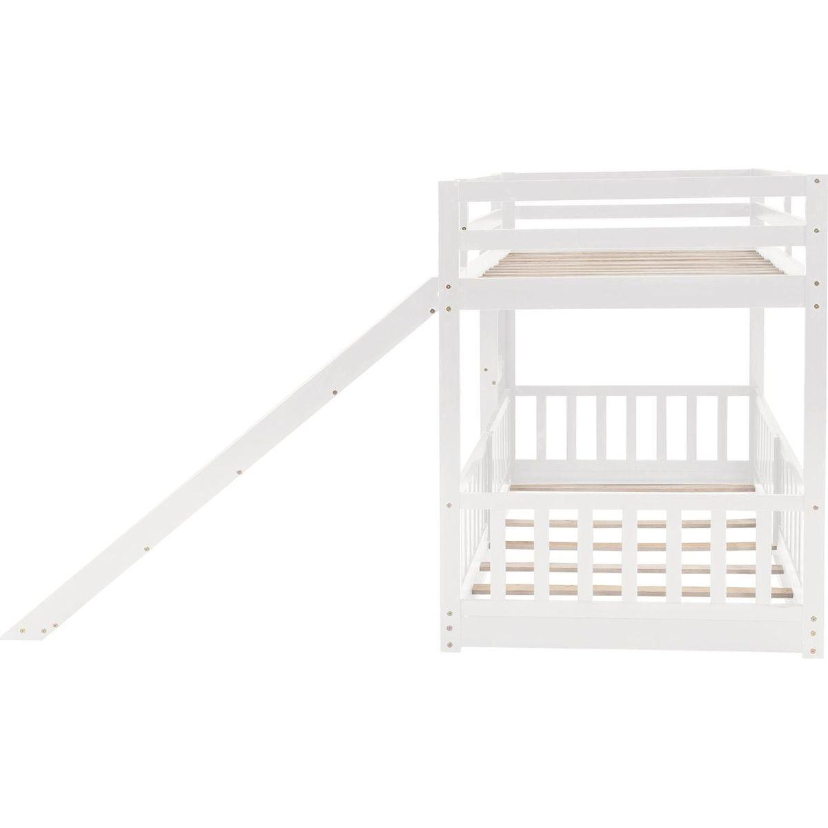 Twin Over Twin Bunk Bed with Slide and Ladder, White