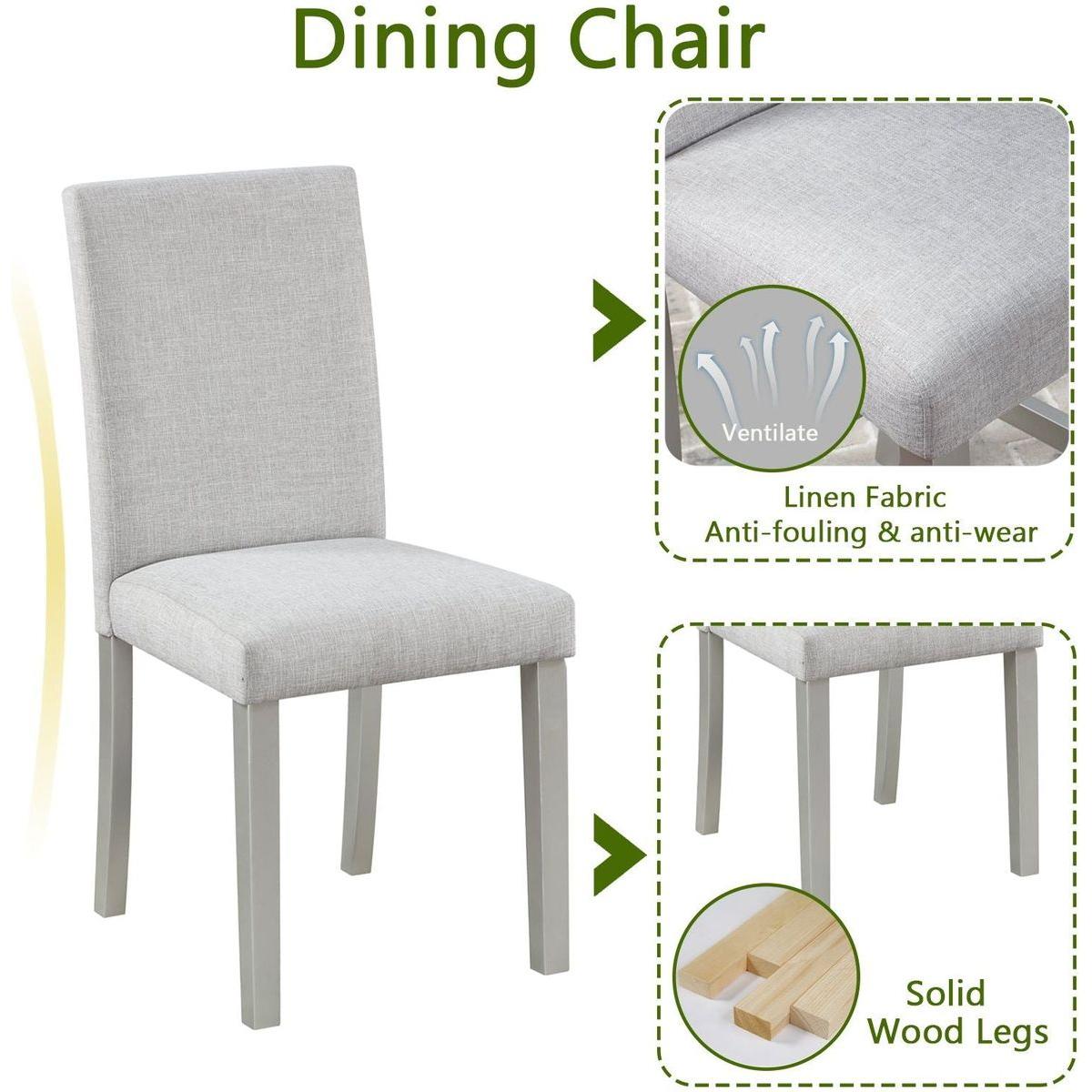 5 Piece Wooden Dining Table Set, Kitchen Table Set with a Square Table and 4 Upholstered Chairs, Wooden Dining Room Table with Crystal Decoration and Chairs Set for Kitchen, Dining Room, Gray