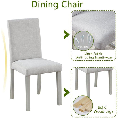 5 Piece Wooden Dining Table Set, Kitchen Table Set with a Square Table and 4 Upholstered Chairs, Wooden Dining Room Table with Crystal Decoration and Chairs Set for Kitchen, Dining Room, Gray