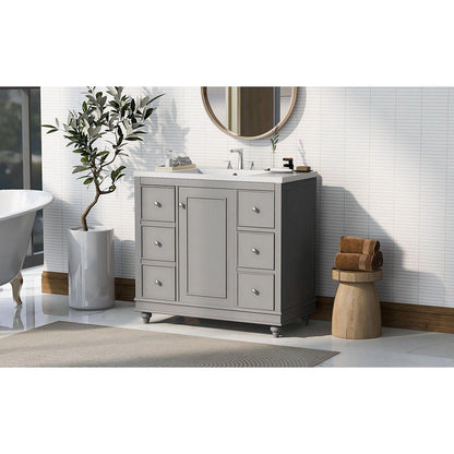 Contemporary Gray Bathroom Vanity Cabinet - 36x18x34 inches, 4 Drawers & 1 Cabinet Door, Multipurpose Storage, Resin Integrated Sink, Adjustable Shelves, Solid Wood Frame with MDF