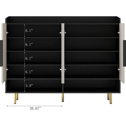 Shoe Cabinet with 4 Doors Large Modern Shoe Storage Organizer Cabinet with Adjustable Shelves for Entryway Black Shoe Rack Cabinet for Living room, bedroom