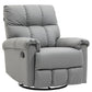 Rocker Recliner Chair with Overstuffed Back and Seat, Faux Leather Manual Reclining Chair with Footrest and 360 Swivel Rotation Base for Living Room, Gray