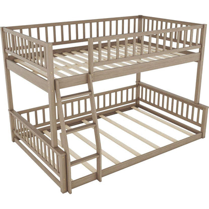 Full XL over Queen Bunk Bed with Ladder and Guardrails, Walnut