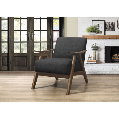 Modern Home Furniture Dark Gray Fabric Upholstered 1pc Accent Chair Cushion Back and Seat Walnut Finish Solid Rubber Wood Furniture