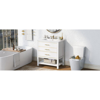 Modern 30inch Navy Blue/White Bathroom Vanity Cabinet Combo with Open Storge, Two Drawers