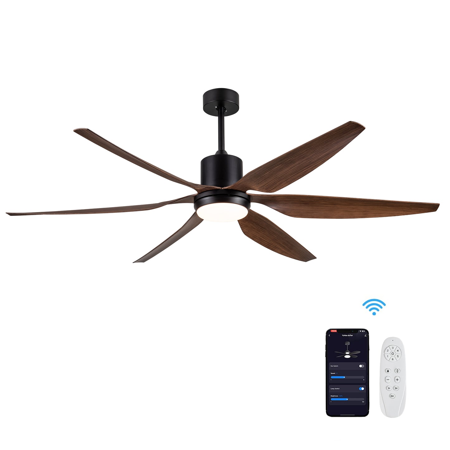 66" Vintage Ceiling Fan Lighting with Brown Blades in Integrated LED