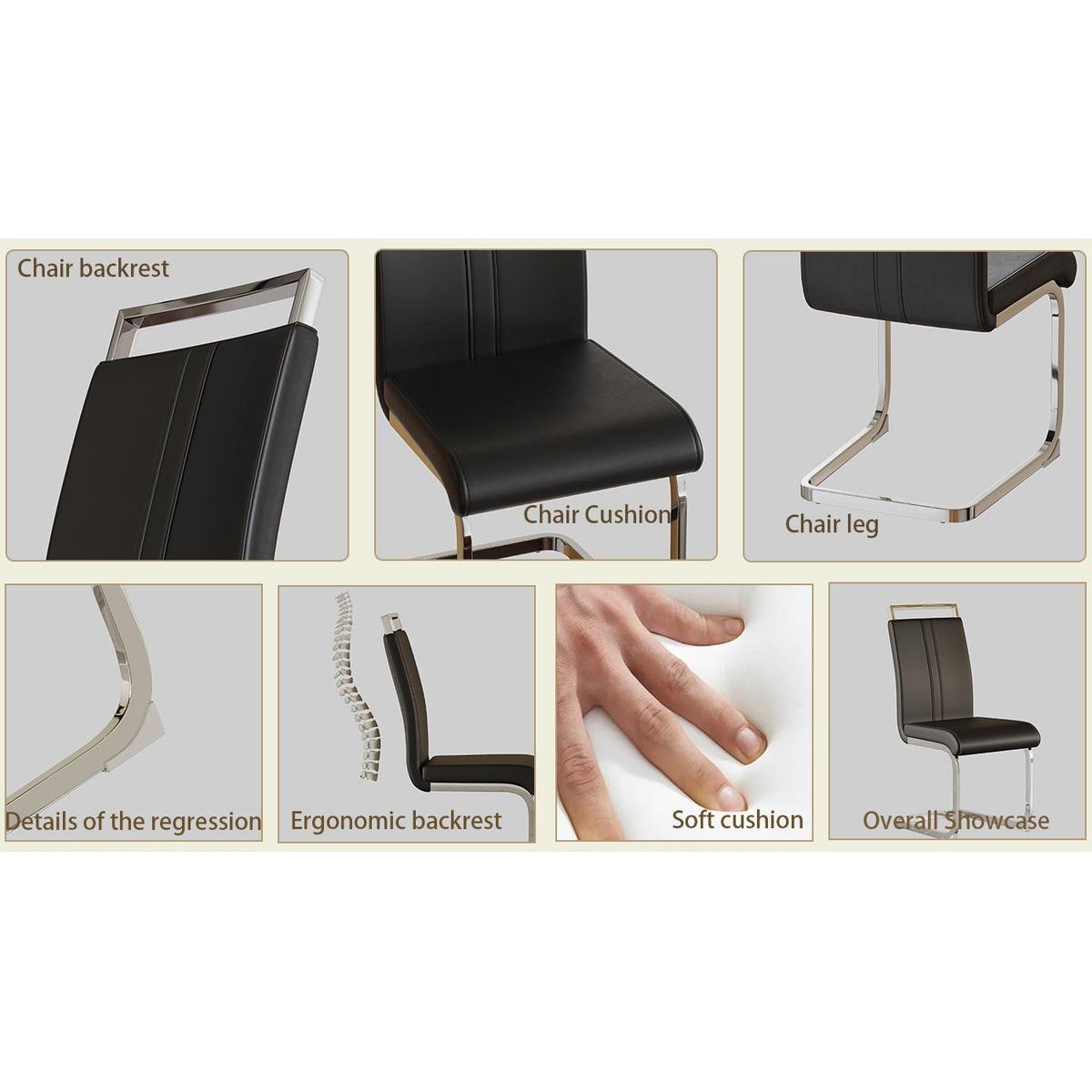 Modern Dining Chairs,PU Faux Leather High Back Upholstered Side Chair with C-shaped Tube plating Metal Legs for Dining Room Kitchen Vanity Patio Club Guest Office Chair (Set of 4) (Black+PU Leather)