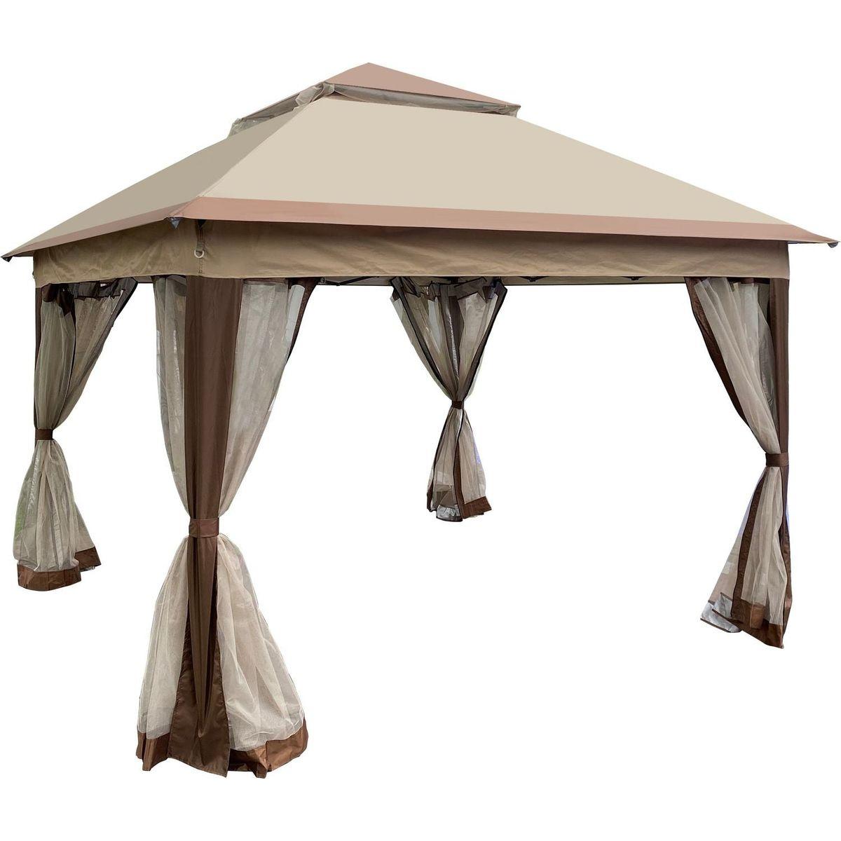 Outdoor 11x 11Ft Pop Up Gazebo Canopy With Removable Zipper Netting,2-Tier Soft Top Event Tent,Suitable For Patio Backyard Garden Camping Area,Coffee