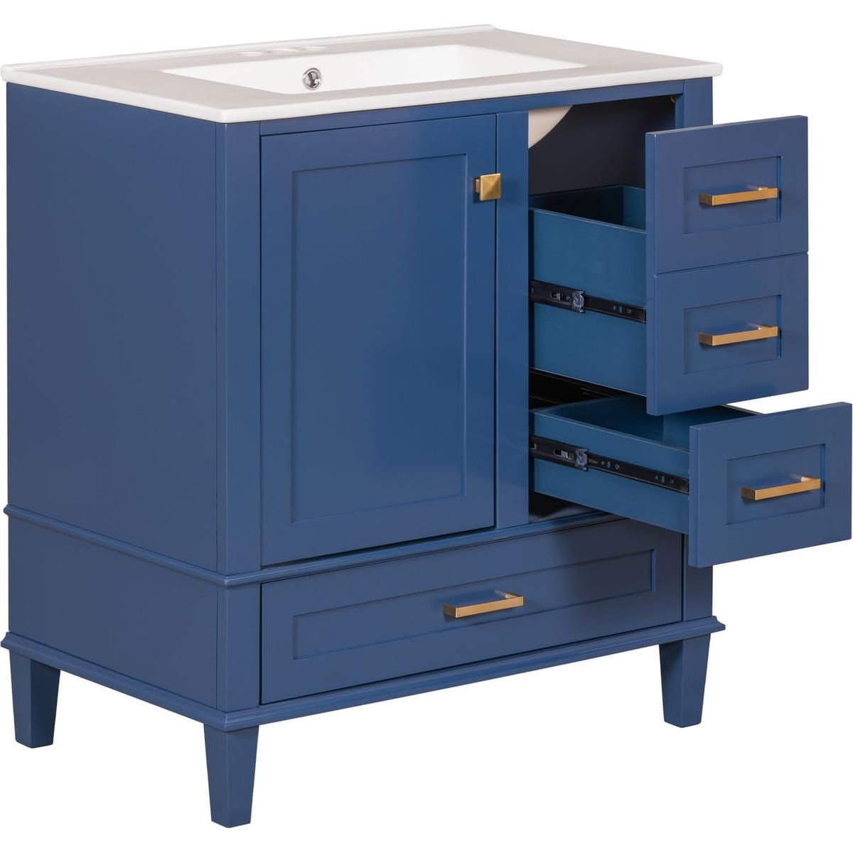 30" Bathroom Vanity, Modern Bathroom Cabinet with Sink Combo Set, Bathroom Storage Cabinet with a Soft Closing Door and 3 Drawers, Solid Wood Frame(Blue)