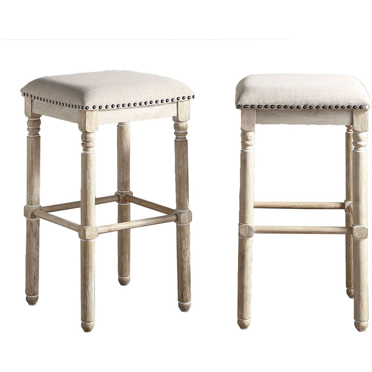 Arnhem Wood Upholstered Swivel Bar Stools, Set of 2, Tan