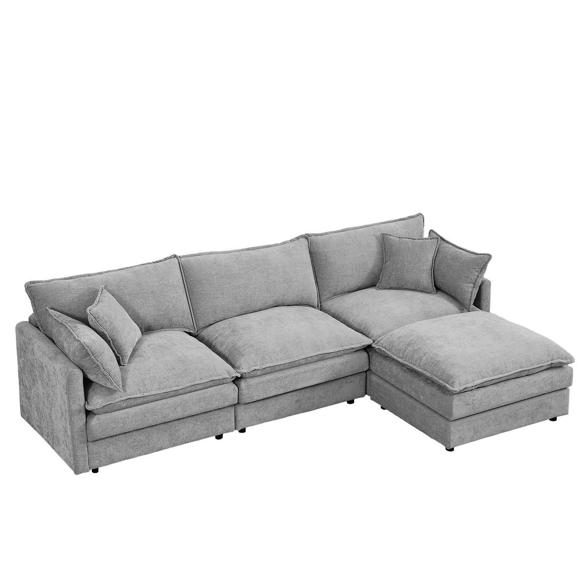 Contemporary Modular Sectional Sofa, 105 Inch L-Shaped Couch Set with Movable Ottoman, Chenille Grey