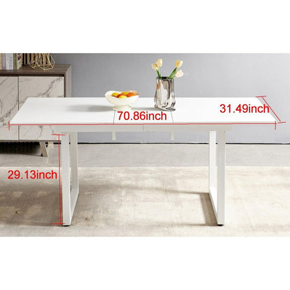 white color,Square Extendable Dining Table with metal leg,Modern Space Saving Kitchen Table for Living Room( 70.86" W x 31.5" D x 29.5" H)