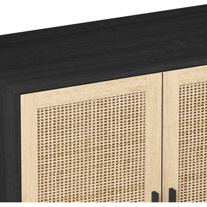 62.20"Elegant and Functional 4-Door Rattan Decorative Storage Cabinet,for Bedroom,Living Room,Office,Easy Assembly,Black