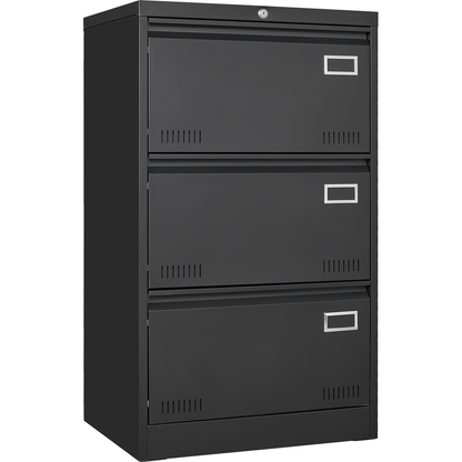 Filing Cabinet Lateral File Cabinet 3 Drawer, Blcak Locking Metal File Cabinets Three Drawer, Office Filing Cabinet with Lock Drawers for Home Office/Legal/Letter/A4/F4