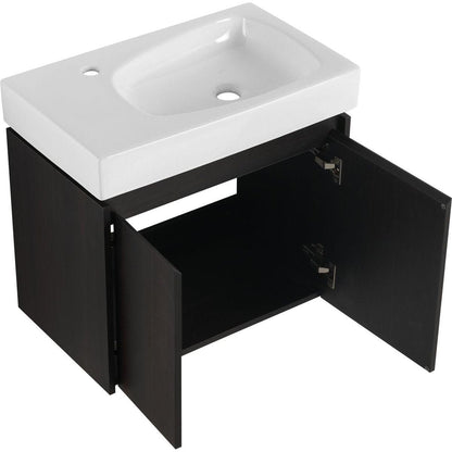 24 Inch Bathroom Vanity with Basin, Wall Mounted Floating Vanity Sink Combo, Wooden Storage Cabinet with Double Doors for Bathroom,Black