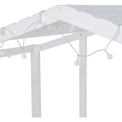 Twin Size Loft Bed with Ladder and Slide, House Bed with Blackboard and Light Strip on the Roof, White