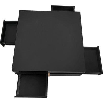 Modern High Gloss Coffee Table with 4 Drawers, Multi-Storage Square Cocktail Tea Table with Wood Grain Legs, Center Table for Living Room, 31.5"x31.5", Black