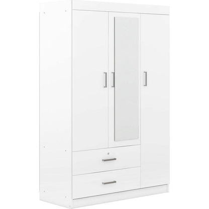 3-Door Mirror Wardrobe with shelves, White - Streamdale Furniture