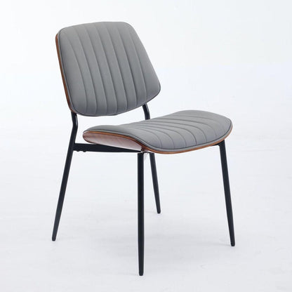 Dining Chairs Set of 2 Mid Century Modern Retro Faux Leather Chair with Walnut Bentwood Back Upholstered Seat Metal Legs Adjustable Foot for Kitchen Dining Room Chairs(Gray PU)