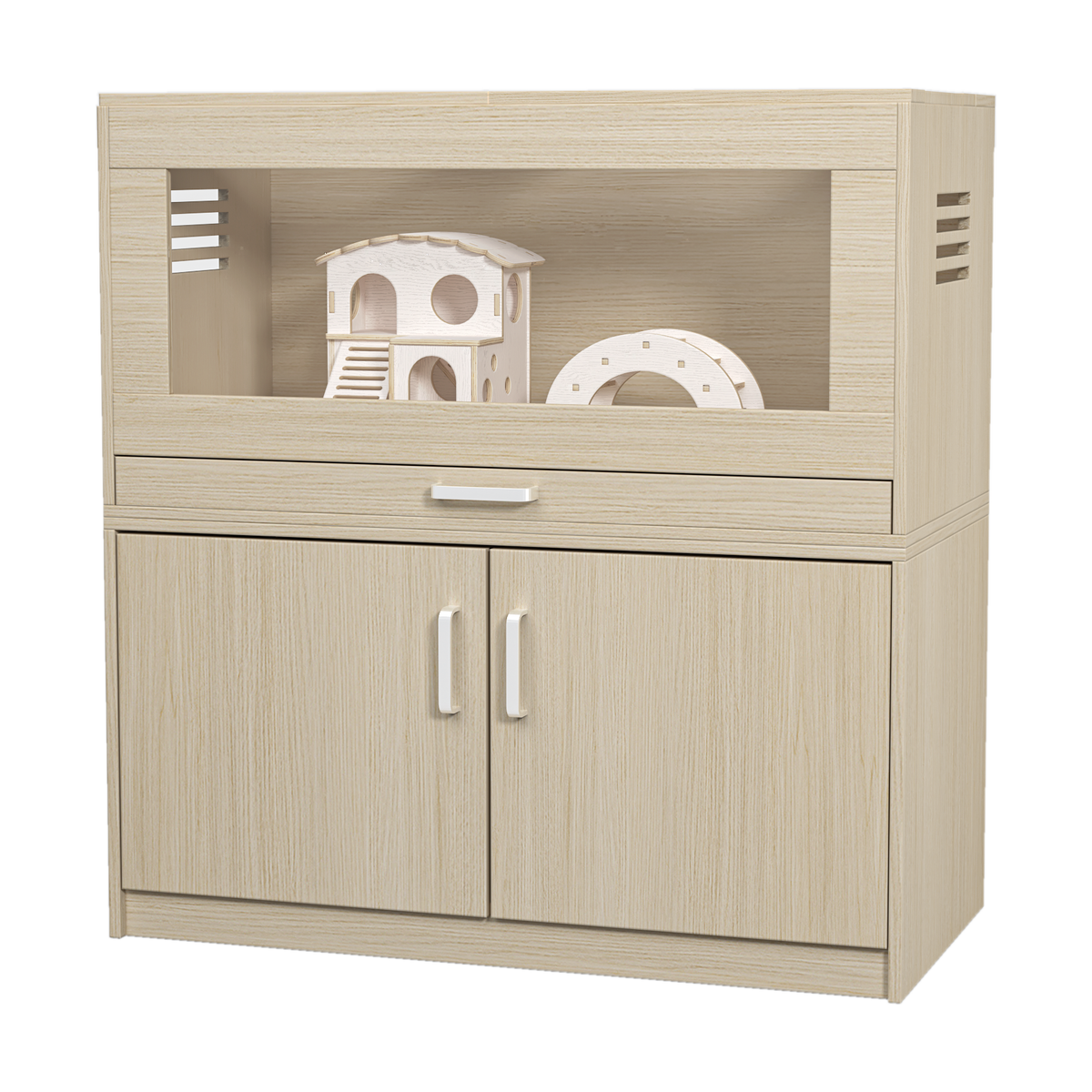 Hamster Cage,Rat Cage Wood with Independent Storage Cabinet,House for Chinchilla with Guinea Pig Hutch and Bridge,Easy View Acrylic Panels,Living Habitat X-large(31.50" L x 15.75" W x 32.28" H)