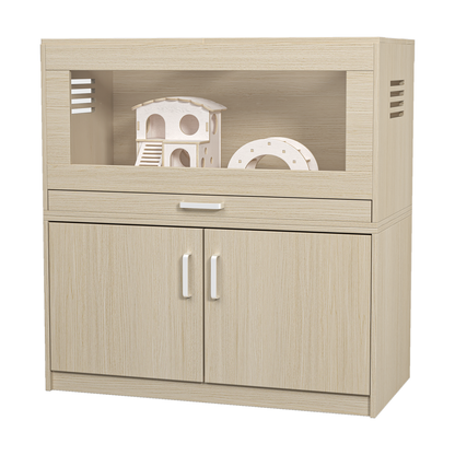 Hamster Cage,Rat Cage Wood with Independent Storage Cabinet,House for Chinchilla with Guinea Pig Hutch and Bridge,Easy View Acrylic Panels,Living Habitat X-large(31.50" L x 15.75" W x 32.28" H)