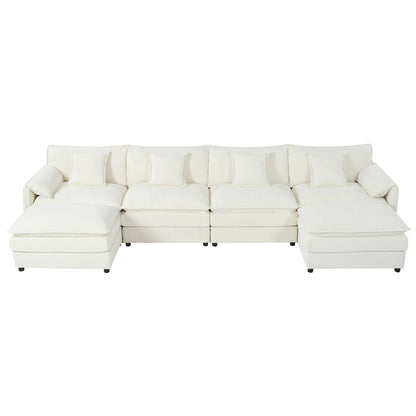 Elegant Modular Sectional Sofa Oversized Deep Seat U Shaped Couch Set Beige Chenille 143.31' Length