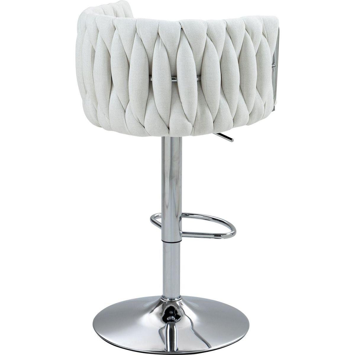 360 Fabric cover Swivel Bar Stools Set of 2, Adjustable Counter Height Bar Chairs with Woven Back & Footrest,Silver chromed Bar Stools for Kitchen Island, Cafe, Pub (Beige)