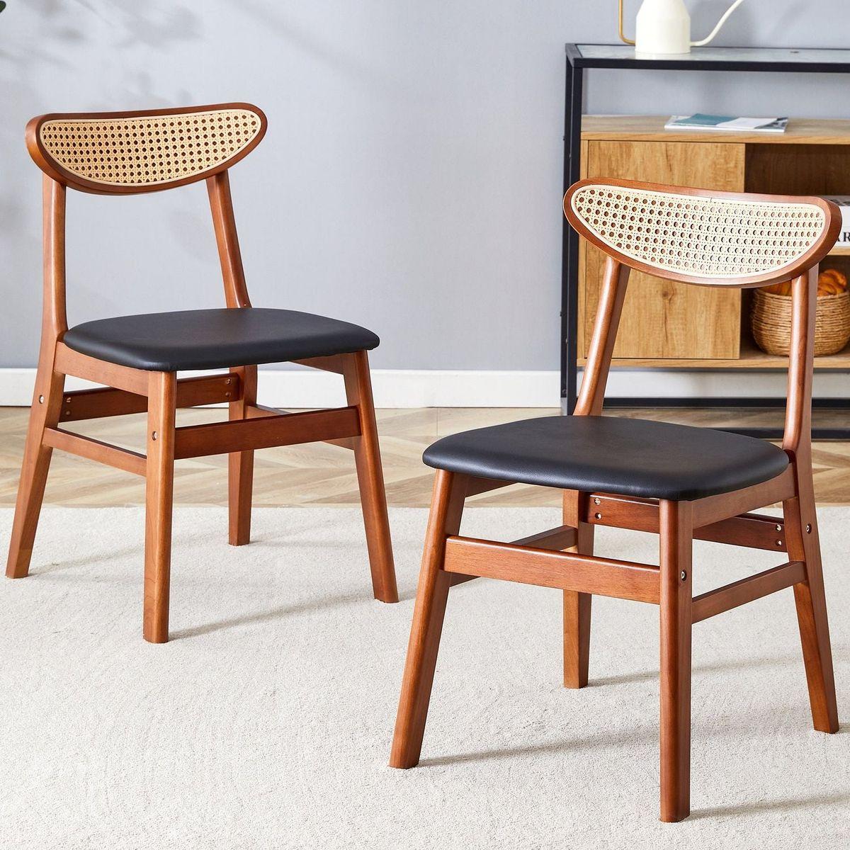 The stylish and durable solid wood dining chair, small curved back, PU cushion, and beautiful shape match perfectly with any room and everyday use