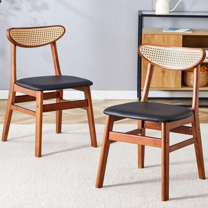 The stylish and durable solid wood dining chair, small curved back, PU cushion, and beautiful shape match perfectly with any room and everyday use