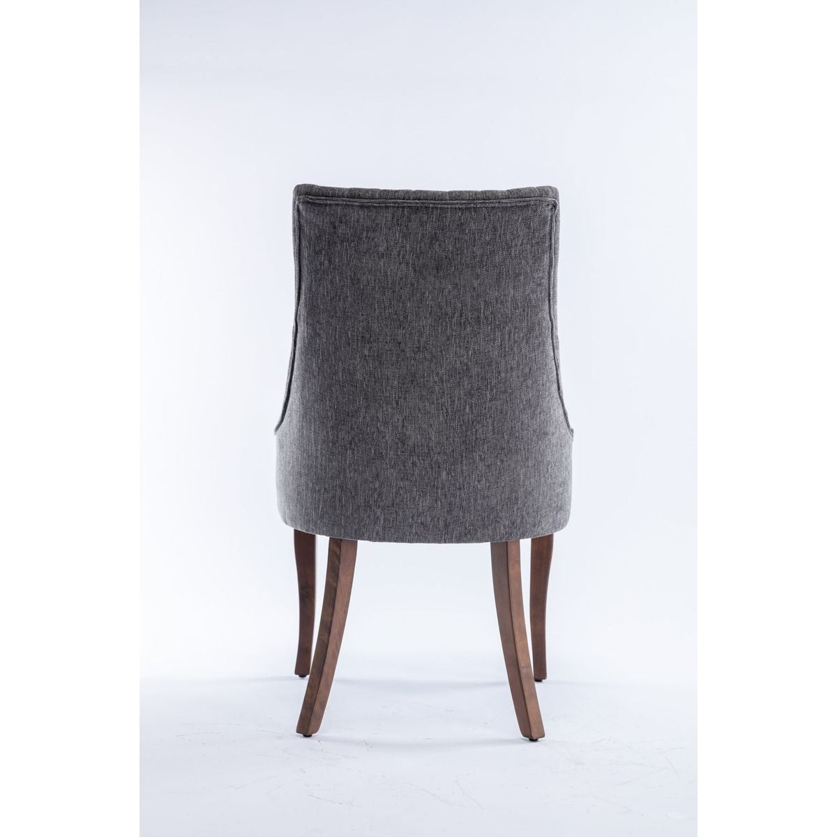 Exquisite Gray Linen Fabric Upholstered Strip Back Dining Chair with Solid Wood Legs 2 Pcs