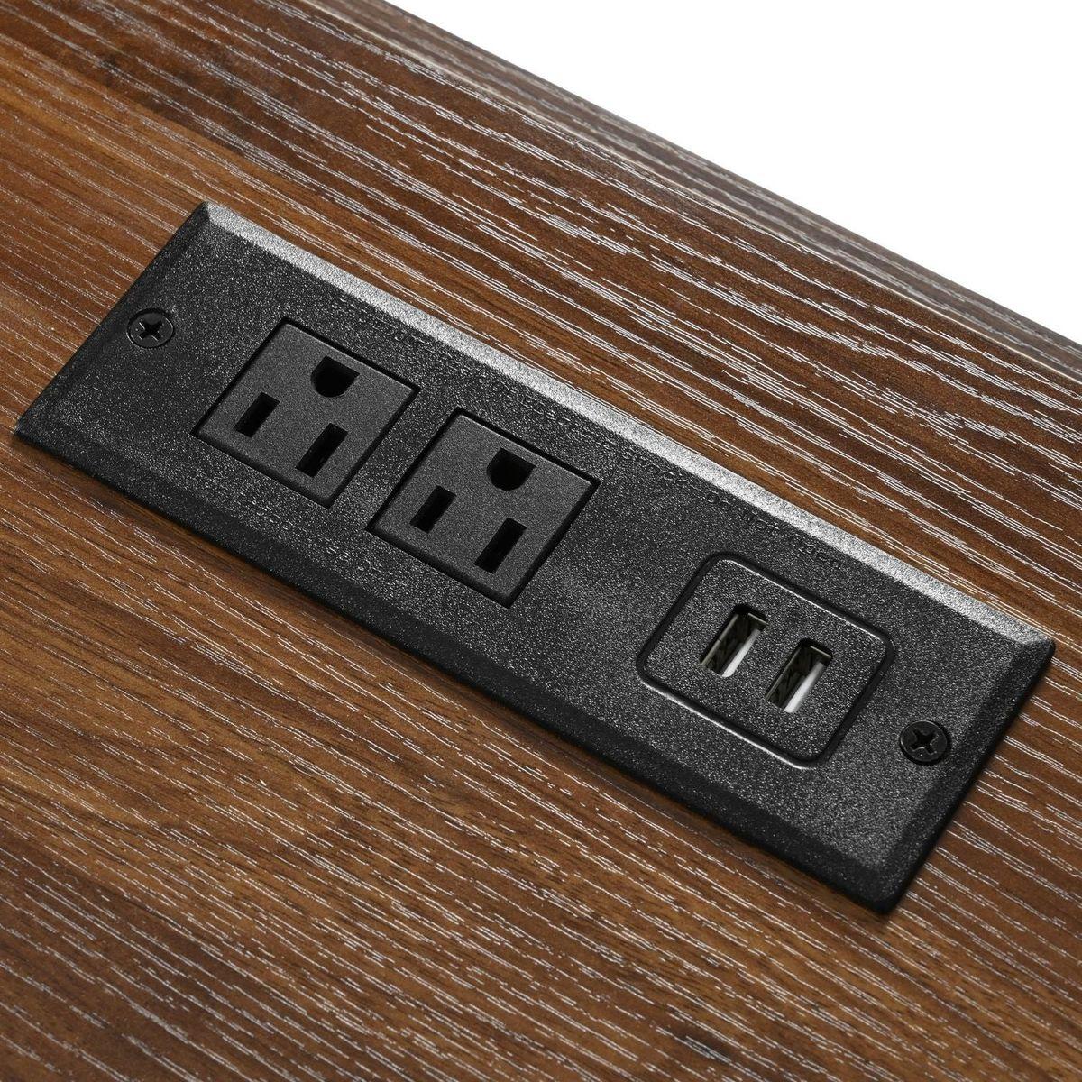 53.7" Farmhouse Kitchen Island with Power Outlet, 2 Sliding Barn Door Kitchen Storage Island with Drop Leaf, Spice Rack Rolling Kitchen Cart on Wheels, for Home, Kitchen and Dining Room, Black