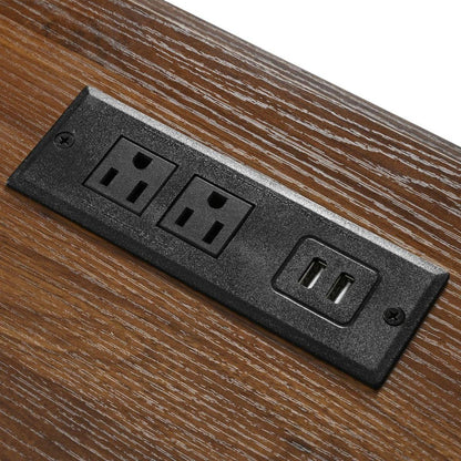 53.7" Farmhouse Kitchen Island with Power Outlet, 2 Sliding Barn Door Kitchen Storage Island with Drop Leaf, Spice Rack Rolling Kitchen Cart on Wheels, for Home, Kitchen and Dining Room, Black