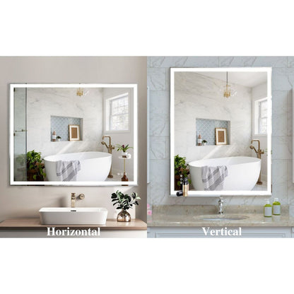 32x40 inch LED Bathroom Vanity Mirror Wall Mounted Adjustable White/Warm/Natural Lights Anti-Fog Touch Switch with Memory Modern Smart Large Bathroom Mirrors