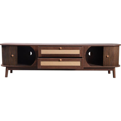 Rattan TV Stand for TVs up to 75", Modern Farmhouse Media Console, Entertainment Center with Solid Wood Legs, TV Cabinet for Living Room,Home Theatre