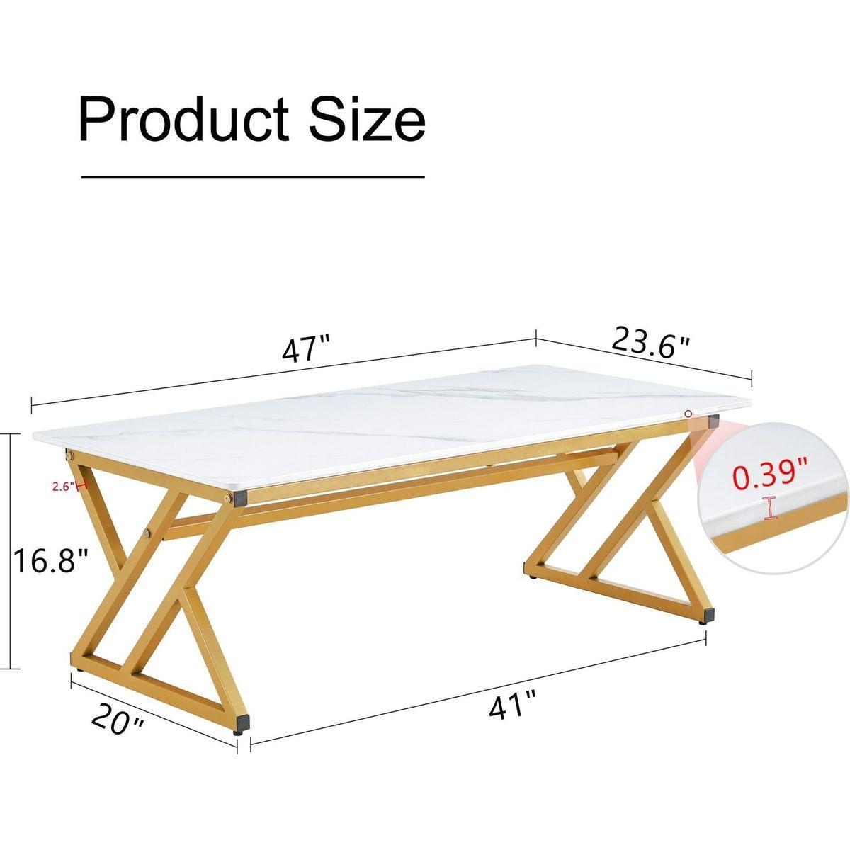 A modern minimalist style white marble patterned coffee table with golden metal legs. Computer desk. Game table. Tea table. CT-XX