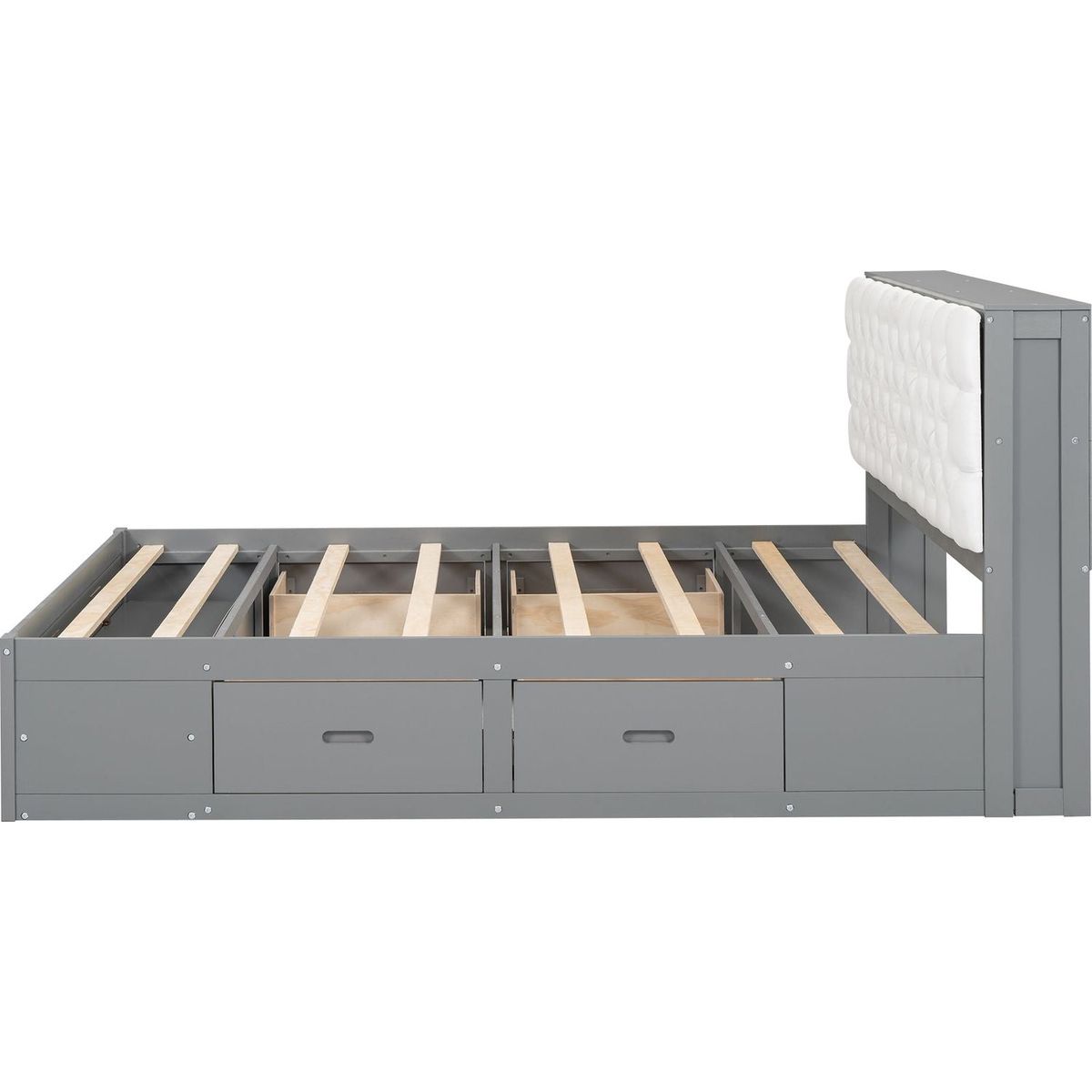 Wood Queen Size Platform Bed with Storage Headboard, shoe rack and 4 drawers,Gray