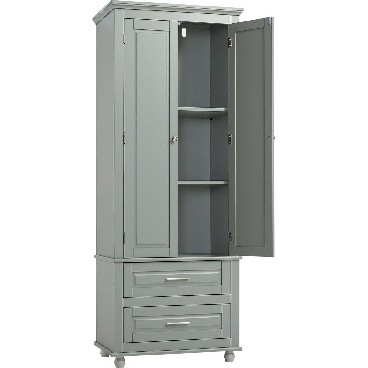 Tall Storage Cabinet with Two Drawers for Bathroom/Office, Grey
