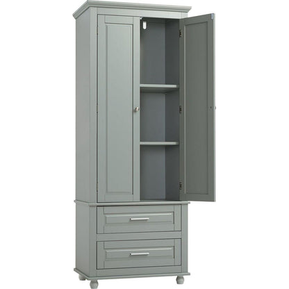 Tall Storage Cabinet with Two Drawers for Bathroom/Office, Grey