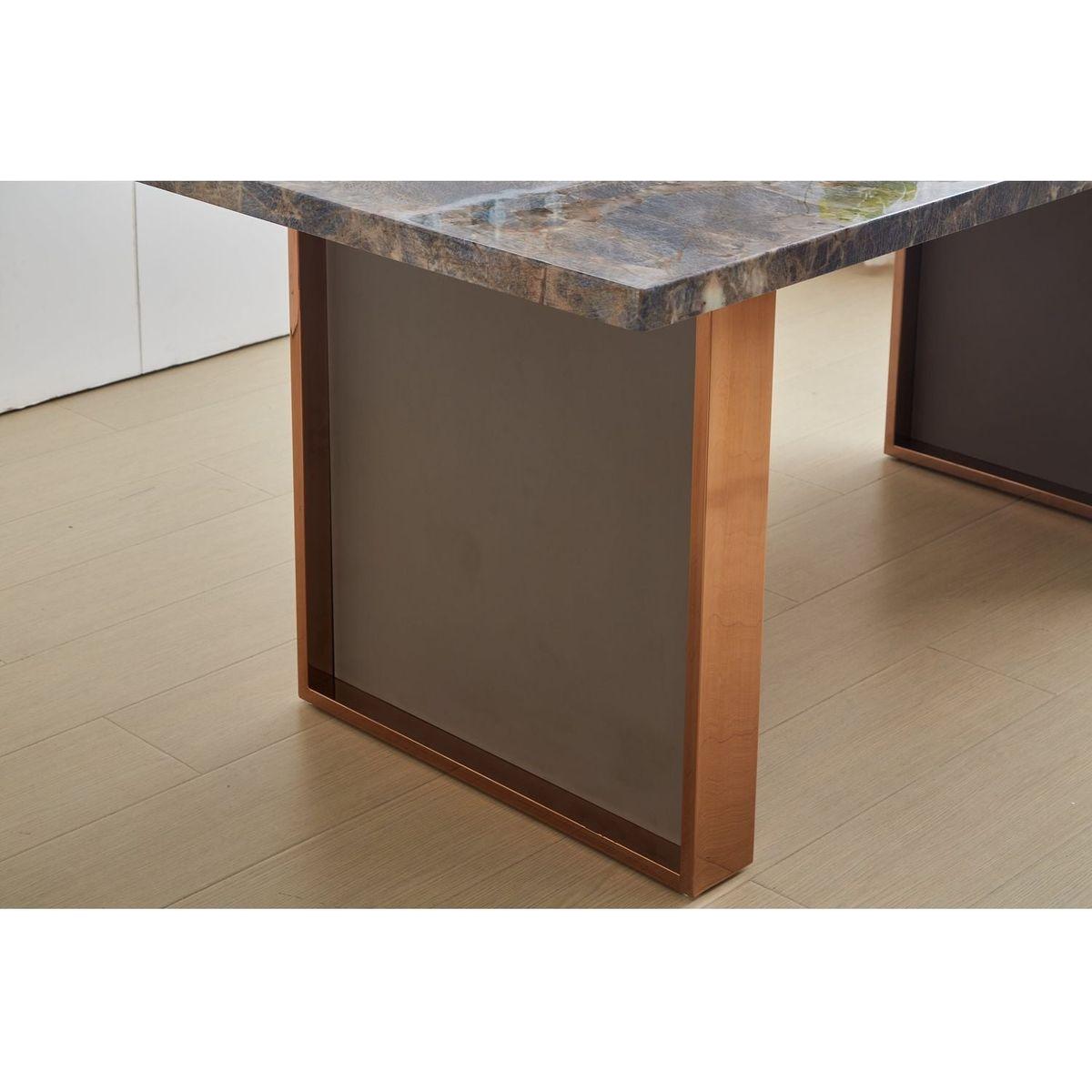 Faux Marble MDF Dining Table for 6 or 8,Rectangular 70.8"Lx35.4"Wx29.8"H, Luxurious Rocky Stone Effect Top Stainless Steel Legs Modern, Durable, Easy to Assemble for Kitchen/Living Room/Meeting Brown