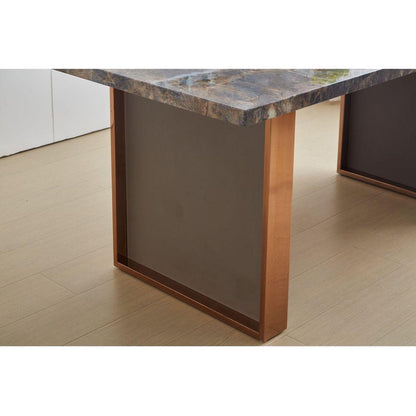 Faux Marble MDF Dining Table for 6 or 8,Rectangular 70.8"Lx35.4"Wx29.8"H, Luxurious Rocky Stone Effect Top Stainless Steel Legs Modern, Durable, Easy to Assemble for Kitchen/Living Room/Meeting Brown