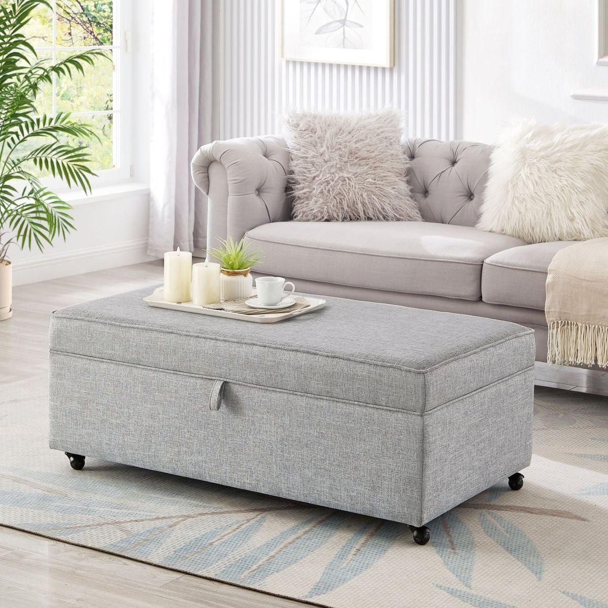 Modern Large Comfort Sofa Ottoman with Storage, Modular Sectional Storage Ottoman With Wheels For Living Room,Lounge Ottoman, Couch Storage Ottoman,Large Storage Ottoman Bench - Gray