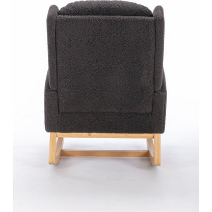 Teddy Fabric Rocking Chair With Packet Wood Legs,Dark Gray