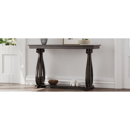 48-Inch Rustic Vintage Console Table --- Farmhouse Style Entryway Table with Open Shelf and Sturdy Construction for Entryway and Living Room (Espresso)