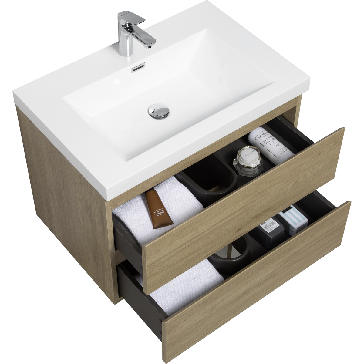 30" Floating Bathroom Vanity with Sink, Modern Wall-Mounted Bathroom Storage Vanity Cabinet with Resin Top Basin and Soft Close Drawers, Natural Oak