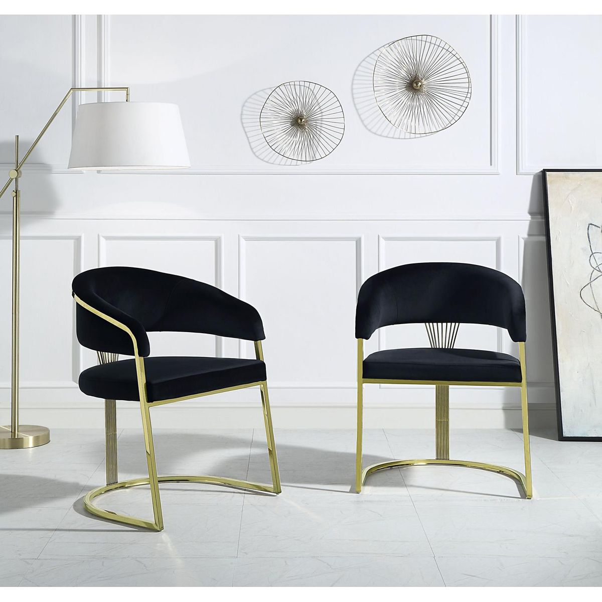 Fallon Side Chair, Black Velvet & Mirrored Gold Finish